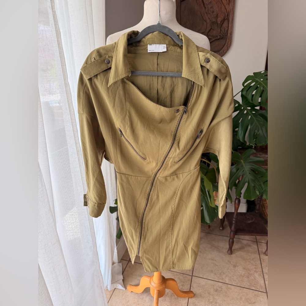 ASOS DESIGN Mustard Moto Zip Dress | Utility Shirt Dress | Size 2